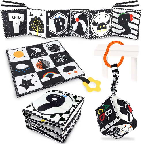 Black and White High Contrast Baby Toys 0-3 Months for Newborns, Montessori Learning Toys for 1 Years Old, Babies Sensory Soft Book for Early Education, Infant Tummy Time Toys 0-6-9 Months Baby Gifts