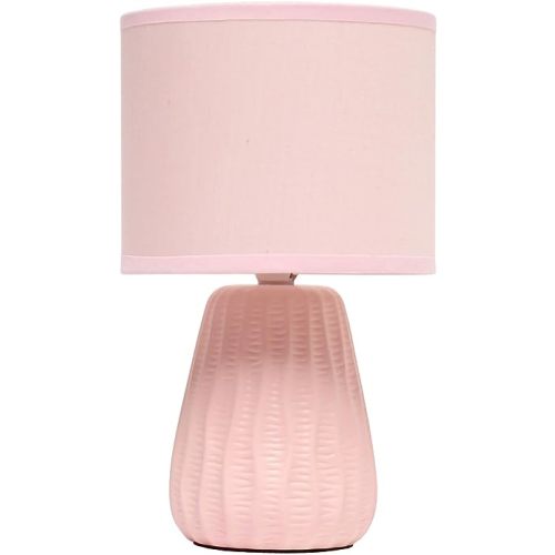 Simple Designs LT1138-LPK 11.02" Traditional Mini Modern Ceramic Texture Pastel Accent Bedside Table Desk Lamp w Matching Fabric Shade for Decor,Bedroom, Nightstand, Living Room, Entryway, Light Pink