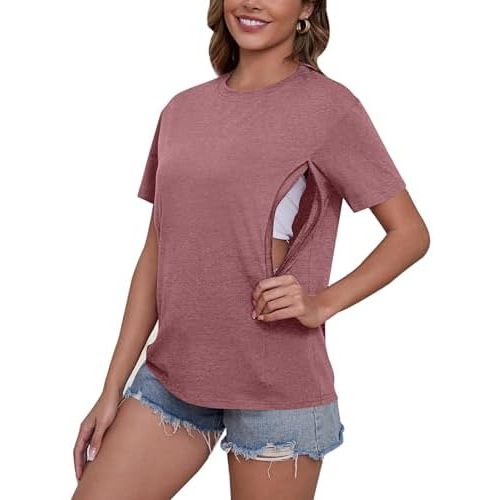 Mama Shirt Nursing Shirts for Breastfeeding Zip Maternity Tshirts Causal Mom Graphic Tees Mothers Gift Tops
