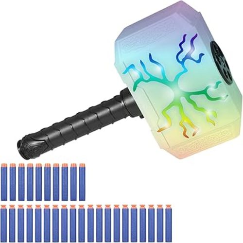 Thors Dart-Blasting Hammer Toys Gun with Lights -Toys for 5 6 7 8 9+ Year Old Boys,Kids Roleplay Toy Thunder Mjolnir with 30 Darts