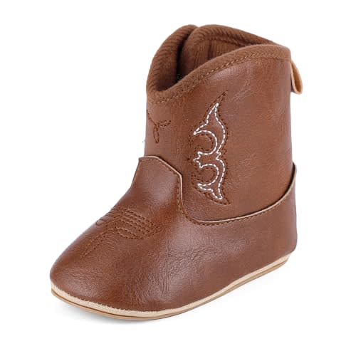 MK MATT KEELY Leather Western Boots Cowboy Bootie Soft Sole Non-Slip Crib Shoes for Baby Infant Toddler Girls Boys Newborn