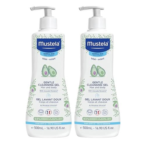 Mustela Baby Gentle Cleansing Gel - Baby Hair & Body Wash - with Natural Avocado fortified with Vitamin B5 - Biodegradable Formula & Tear-Free ââ‚¬â€œ 16.90 Fl Oz (Pack of 2)