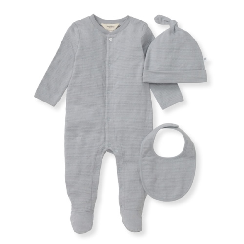 Organic Cotton Jumpsuit, Bib and Hat 3 Piece Set Limestone