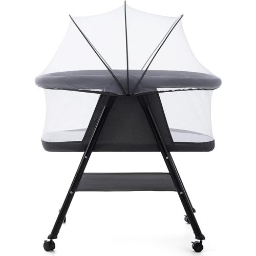 Jaoul Baby Bassinet, Portable Baby Travel Crib for Baby Bed with Wheels Comfy Mattress Mosquito Net Storage for Infant Newborn Lightweight and Breathable Mesh Design Dark Grey