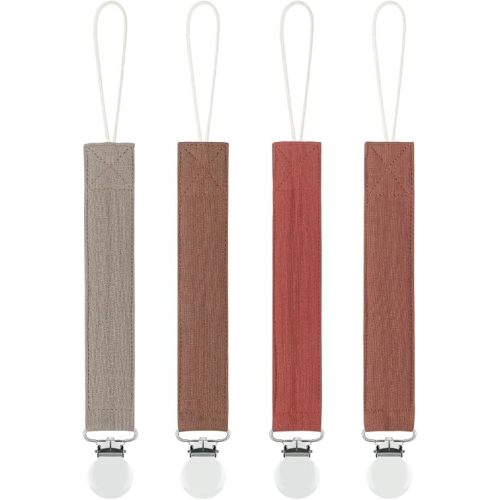 MoodyBaby® Soft Organic Muslin Cotton Fabric Soother Clips - Handmade Cotton Pacifier Dummy Clip Chain for Babies Newborns Girls Boys - Strong Mam Soother Chain Neutral Boho Unisex Gift - 4 Pack (Rust Brown)