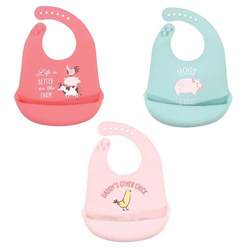 Hudson Baby Unisex Baby Silicone Bibs, Life Is Better On The Farm, One Size