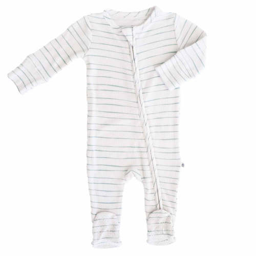 Sage's Stripes Bamboo Waffle Zipper Footie