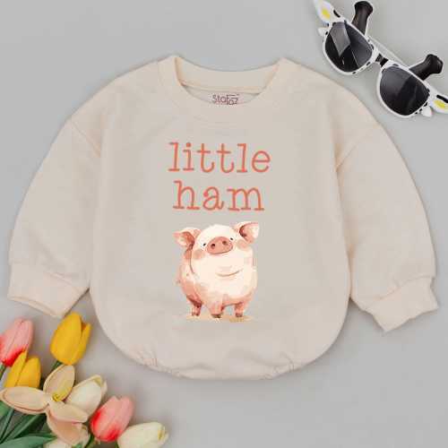 Little Ham Baby Romper, Funny Baby Clothes, Baby Shower, Pregnancy Reveal, Pig Baby Outfit, Farm Animal Little Pig Baby Gift, Little Piggy