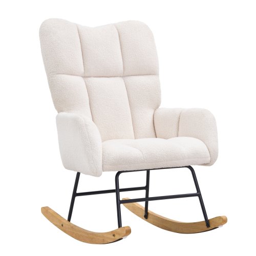 VEVOR Rocking Chair Nursery Glider Rocking Chair with Soft Seat and High Backrest 250 lbs Weight Capacity Teddy Fabric Upholstered Glider Rocker Chair for Nursery Bedroom Living Room Ivory White