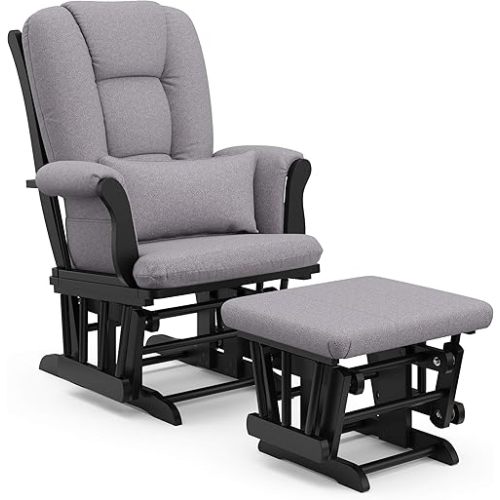 Storkcraft Tuscany Custom Glider and Ottoman with Free Lumbar Pillow (Black/Slate Gray Swirl) - Cleanable Upholstered Comfort Rocking Nursery Chair with Ottoman