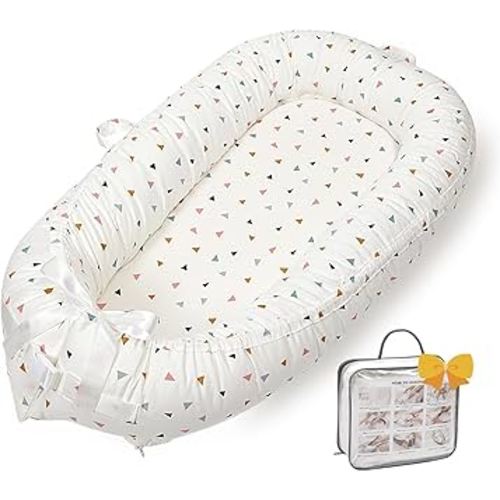 Baby Lounger-Breathable and Soft Organic 100% Cotton, Portable Infant Lounger with Removable Lounger Cover, Baby Lounger for Newborn - White Triangle