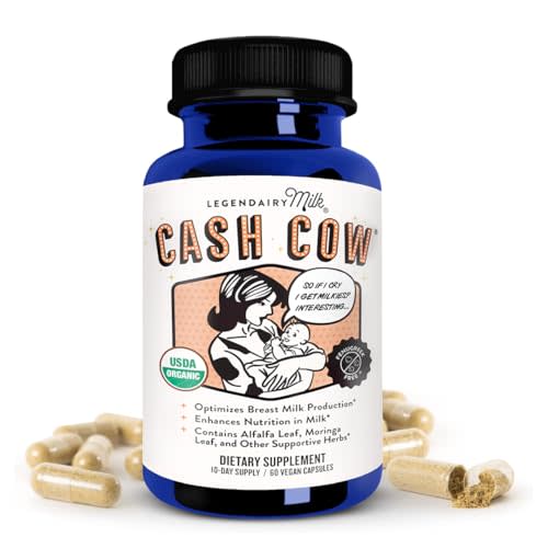 Legendairy Milk Cash Cow Lactation Supplement, Moringa, Alfalfa, and Goat's Rue Breastfeeding Supplement for Milk Supply Increase, Fenugreek-Free, Certified Organic, Vegan, Non-GMO, 60 Capsules