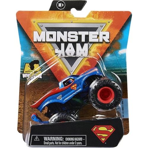 Monster Jam 2021 Spin Master 1:64 Diecast Monster Truck with Wheelie Bar: Heroes and Villains Superman,unisex-children