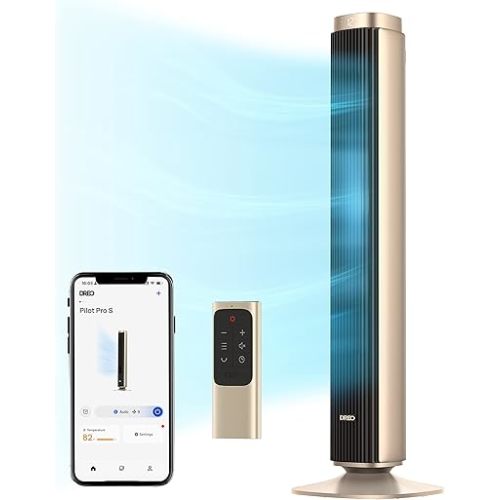 Dreo Tower Fan for Bedroom, 25 DB Quiet DC Smart Bladeless Fan, Works with Alexa, Google, App, Remote, 28ft/s, 90° Oscillating, 12H Timer, 42 Inch Floor Cooling Fans for Home Living Room,Pilot Pro S