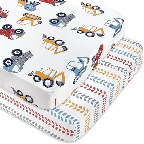 Standard Microfiber Fitted Crib Sheets for Baby Girl, Boy, and Neutral, 2 Pack Crib Essentials 28x52 (Trucks & Arrows)