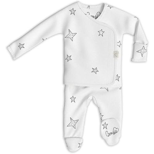 Bonsie Skin to Skin Babywear Footie - White Baby Footed Bodysuit - Stars
