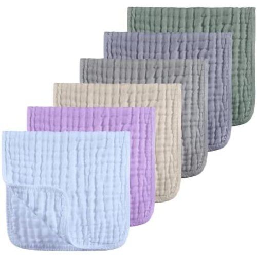 Muslin Burp Cloths 100% Cotton Muslin Cloths Large 20''x10'' Extra Soft and Absorbent 6 Pack - Multicolor