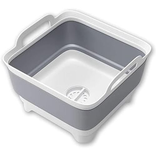 Collapsible Wash Basin Dish Drying Rack,Camping Portable Sink,Dish Basin with Drain Plug, Dish Drainers for Kitchen Sink,Collapsible Laundry Baskets for RV,Bottle Washer,Beverage Tubs,Ice bucket,Gray