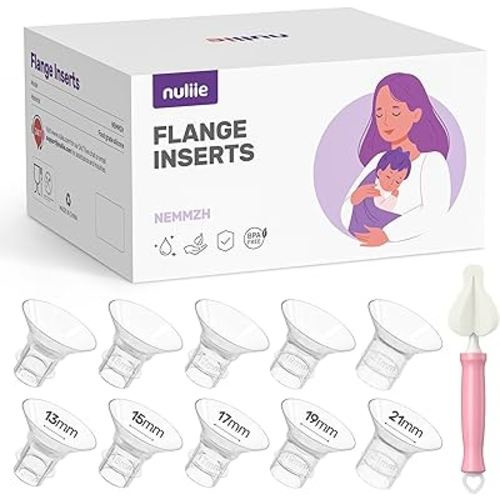Nuliie 10PCS Flange Inserts 13/15/17/19/21mm for 24mm Flange/Shield of Most Pumps, BPA Free Inserts, Compatible with Momcozy/Medela/Elvie/Spectra/Bellababy/TSRETE/Willow/Nuliie Breast Pumps