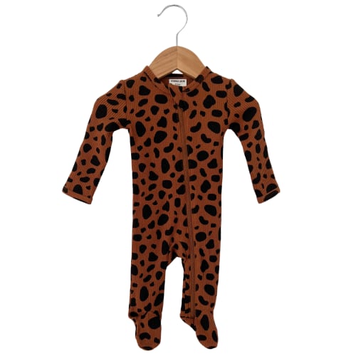 Organic Waffle Basic Zip Footie, Black Spot