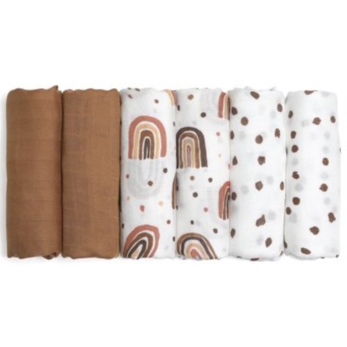 Gllquen Baby Muslin Swaddle Blankets 6-Pack, Swaddle Wrap Neutral Receiving Breathable Cotton Blankets for Newborn Infant Girls and Boys, 27 X 27", Rainbow