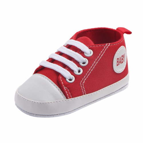 Zwiiyzr Newborn Infant Baby Canvas Anti-slip Soft Shoes First Walkers Boys Girls Sandals Solid Color, Red, 0-3 Months