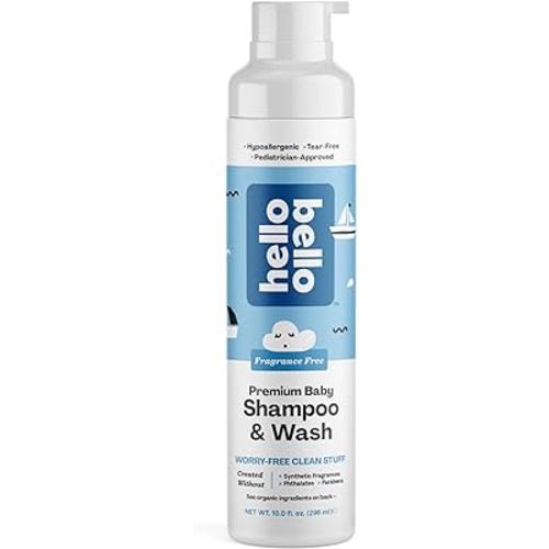 Hello Bello Shampoo & Body Wash - Gentle Hypoallergenic Tear-Free Formula for Babies and Kids - Vegan and Cruelty-Free - Fragrance Free - 10 fl oz