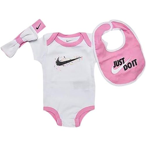 Nike 3Pc Swoosh Pop Infant/Toddler Clothing Set Size 0-6M, Color: White/Pink/Black-White