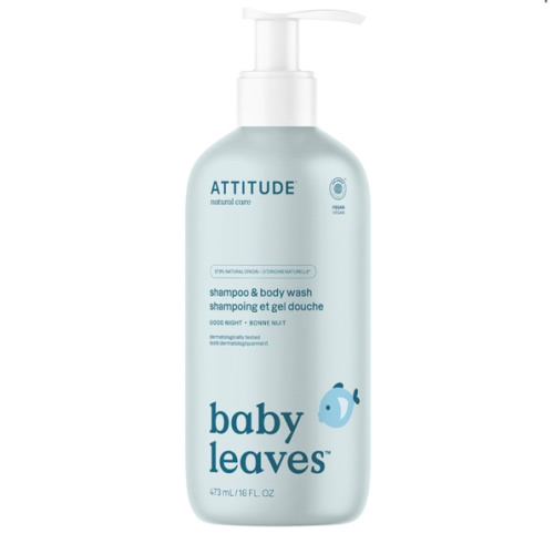ATTITUDE 2-in-1 Shampoo and Body Wash for Baby, EWG Verified, Dermatologically Tested, Vegan, Good Night, 16 Fl Oz