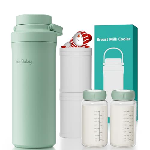 22oz Portable Breast Milk Cooler, Game-changer with 360° Total Cooling Gel Ice Pack for 30 Hours, Baby Travel Breastfeeding Essential Chiller with 2pcs Bottles for Breastmilk Storage (Green)