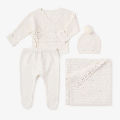 White Cashmere Pointelle Layette Set with Box – Elegant Baby
