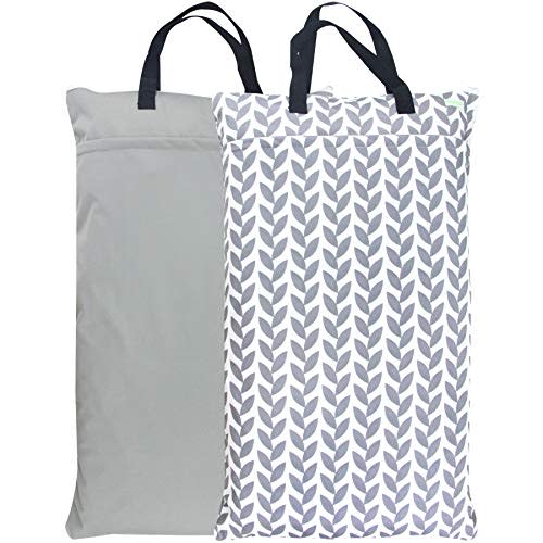 wegreeco Reusable Hanging Wet Dry Cloth Diaper Bag (Grey Leaf, Grey)