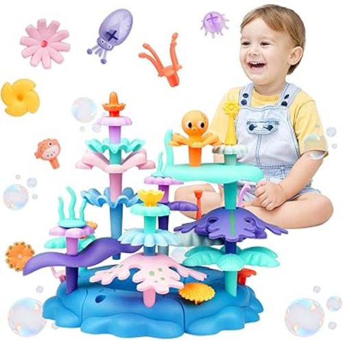 INKLAB Birthday Gifts for 3 4 5 6 7 Years Old Toddlers Girls Boys - Marine Life Building Stacking Toys | STEM Preschool Educational Pretend Play | Learning Toys for Kids Age 3+ (Small - 38pcs)