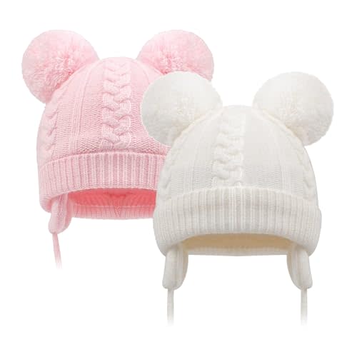 Duoyeree Toddler Winter Hat with Earflap Scarf Hood Thick Warm Kids Skull Cap for Baby Girls Boys