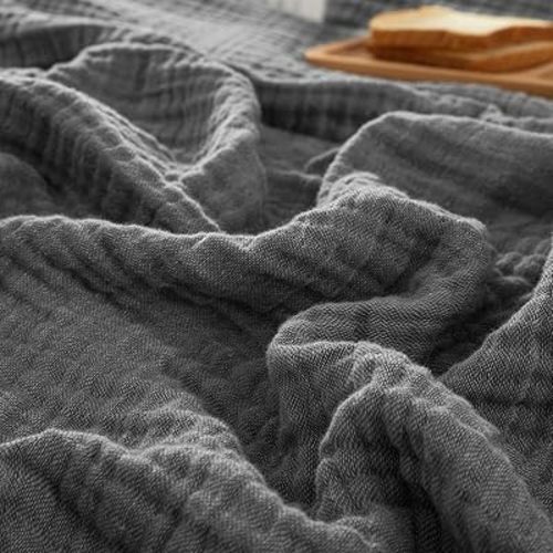 PHF 100% Cotton Muslin Blanket King Size 108" x 90", 4-Layer Lightweight and Breathable Blanket, Luxuriously Soft Gauze Bedding for Couch Bed, Ideal Gift Choice, Greyish Black