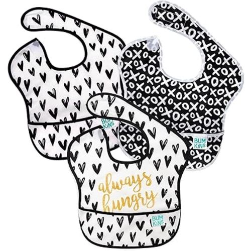 Bumkins Bibs for Girl or Boy, SuperBib Baby and Toddler for 6-24 Months, Essential Must Have for Eating, Feeding, Baby Led Weaning Supplies, Mess Saving Catch Food, Fabric 3-pk Hearts and XOXO