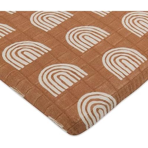 Babyletto 100% Organic Cotton All-Stages Bassinet Sheet, GOTS-Certified, Fitted 360°, Ultra-Soft and Breathable Muslin - Terracota Rainbow