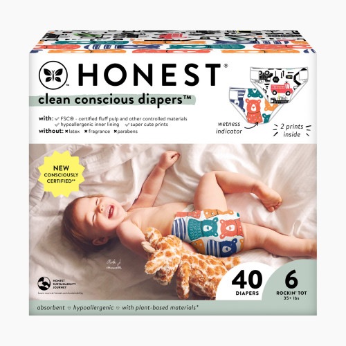 The Honest Company Clean Conscious Disposable Diapers - Beary Cool + Big Trucks, Size 6, 40 Count