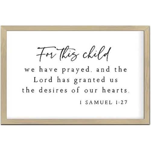 Letrero de madera con texto en inglés "For This Child We Have Prayed", decoración para habitación de niños, decoración de pared con versículo bíblico I Samuel 1:27, 8x12