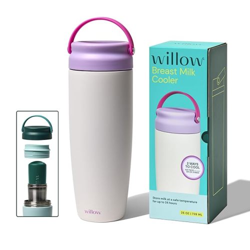 Willow - 25oz Portable Breastmilk Cooler - Keeps Breast Milk Cold for 24 Hours - Stainless Steel - Use w/Included Ice Pack or Ice Cubes - Breastfeeding Essentials - Dishwasher Safe - Alabaster