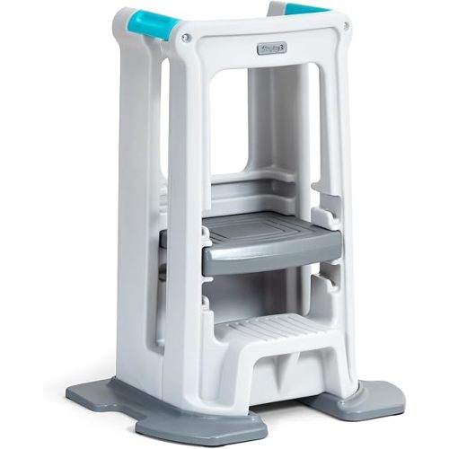 Simplay3 Toddler Tower Montessori Standing Kitchen Step Stool with Sturdy Stabilizing Base and Adjustable Platform, 20.5" D x 26" W x 34.5" H, Ages 18 Months to 5 Years, White
