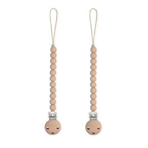 Comfy Cubs Pacifier Clips 2 Pack - 100% Food Grade Silicone Baby Pacifier Clips, BPA & PVC Free - CPSIA Certified, Lightweight and Flexible Baby Gifts - Beige