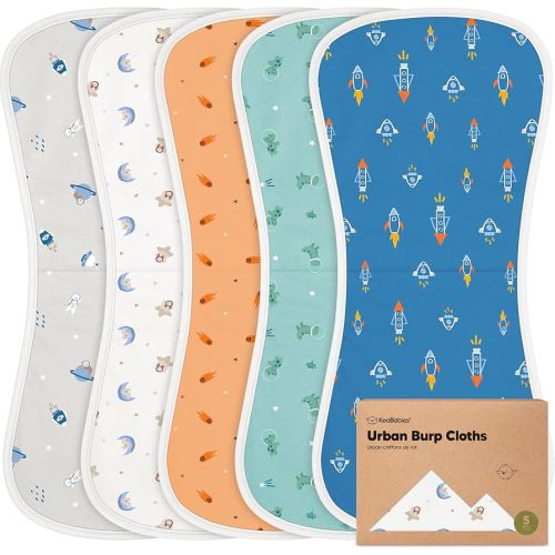 Organic Burp Cloths Baby Boy & Girl - 5-Pack Super Absorbent Cotton Burping Cloths for Babies, Soft & Plush Newborn Spit Up Rags, Infant Towels for Milk Spit Up, Unisex, Large 21" x 10" (Cosmo)