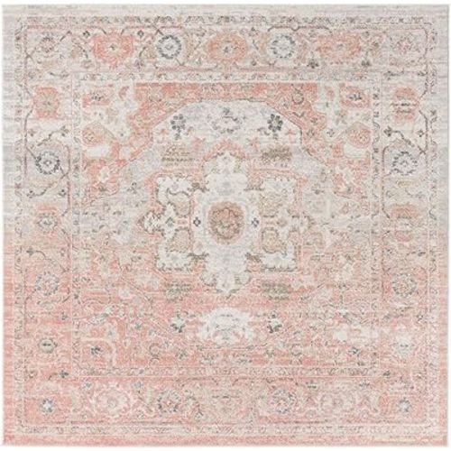 Rugs.com Madeline Vintage Collection Rug – 8 Ft Square Rose Pink Medium-Pile Rug Perfect for Living Rooms, Kitchens, Entryways