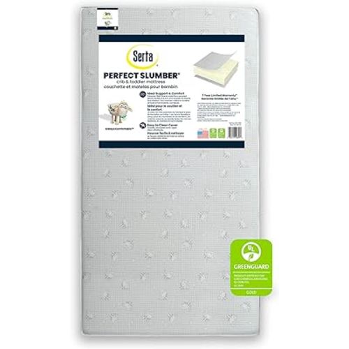 Serta Perfect Slumber Dual Sided Crib and Toddler Mattress - Waterproof - Hypoallergenic - Premium Sustainably Sourced Fiber Core -GREENGUARD Gold Certified (Non-Toxic) -7 Year Warranty - Made in USA