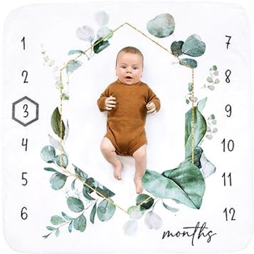 Calloo Baby Monthly Milestone Blanket Unisex Gender Neutral, First 12 Months Baby Milestone Blanket for Boy or Girl, Infant Photo Blanket for Age and Growth, 46”x46”