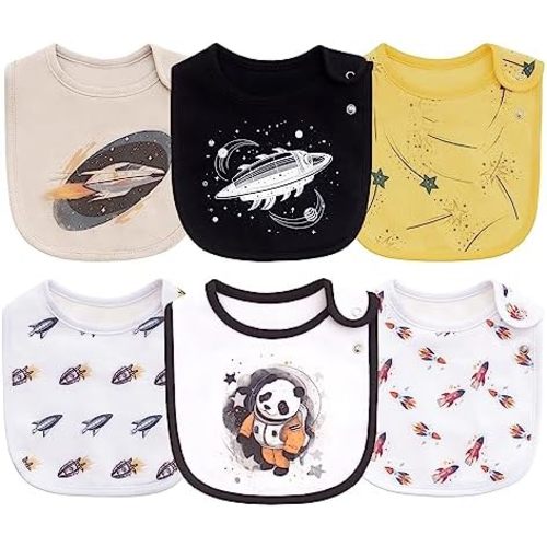 Maiwa 6 Pack Waterproof Cotton Baby Bibs for Girls Boys for Drooling Eating with Snaps