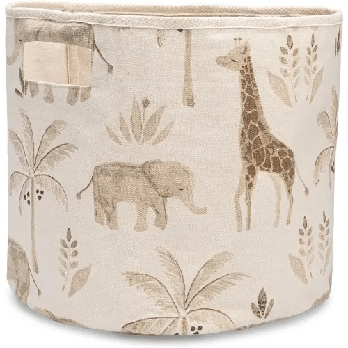Crane Baby Kendi Safari Print Storage Bin – Stylish and Versatile Organizer for Toys, Clothes, and Nursery Essentials – Collapsible Fabric Storage Basket with Handles – Durable and Easy to Clean