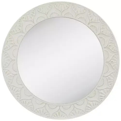 Distressed White Carved Wood Wall Mirror