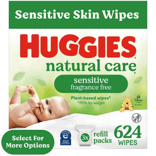 Huggies Natural Care Sensitive Baby Wipes, Hypoallergenic, Dermatologist Tested, 3 Refills, 624 Ct